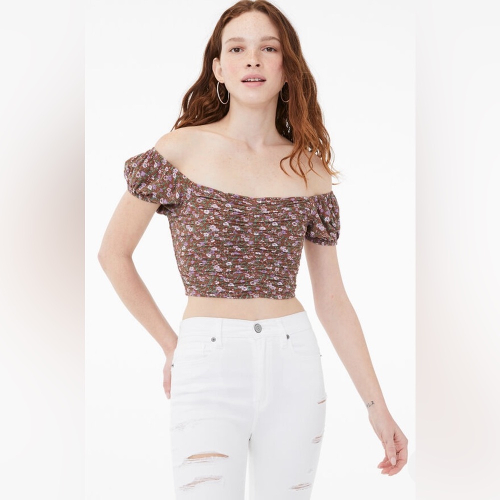 Aeropostale Women’s Floral Purple/Green/Brown Crop Top size Medium worn once